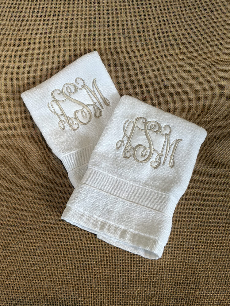 Set of 3 Monogrammed Towels with Acrylic Washing Cup — The Doily Lady